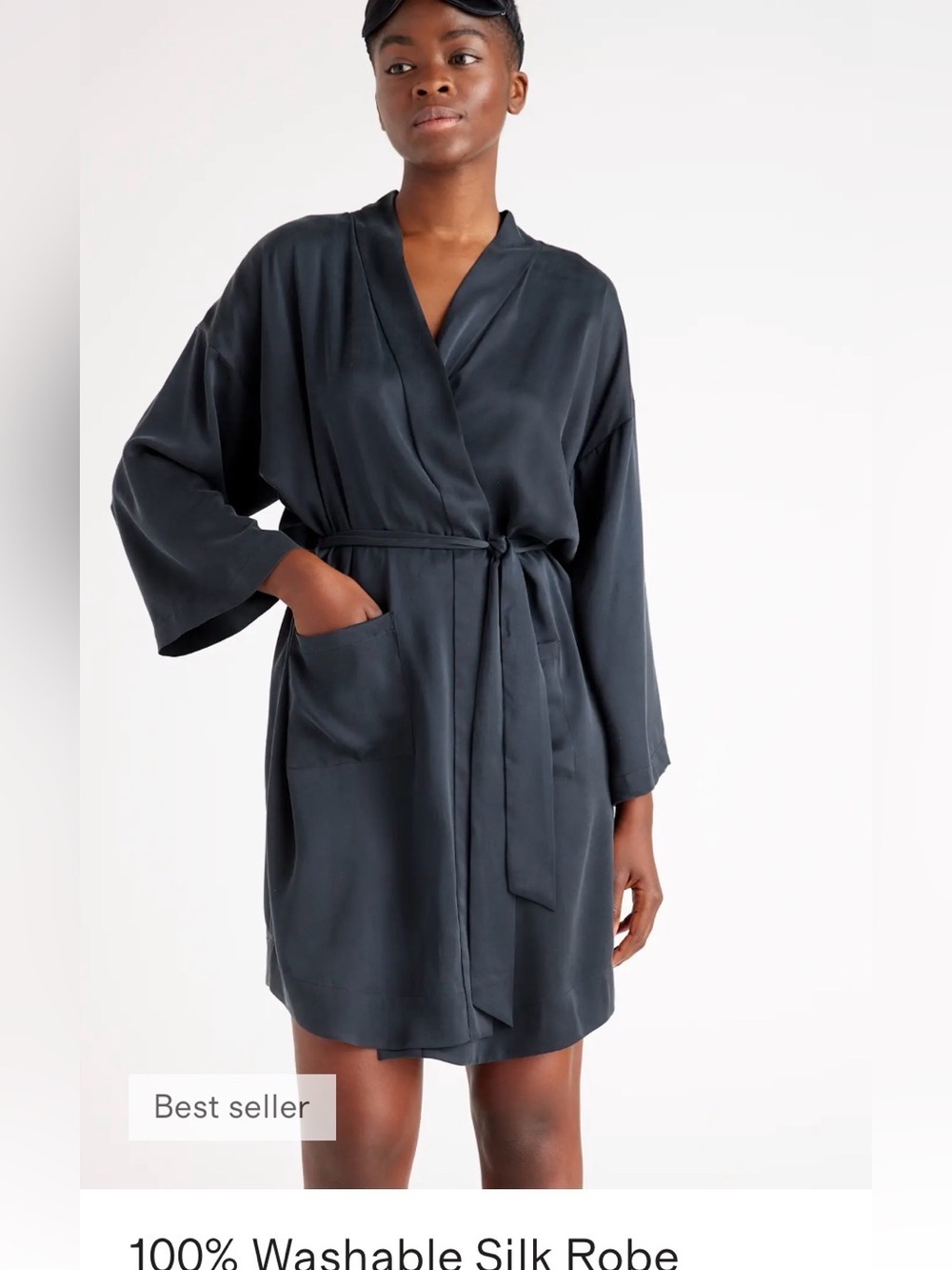 Quince 100 % washable Silk Wrap Robe - Black
